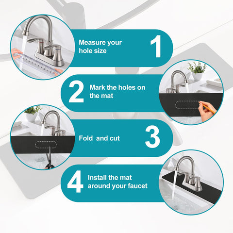 EazziSwitch faucet mat highlights 2-3-hole compatibility for versatile installations.