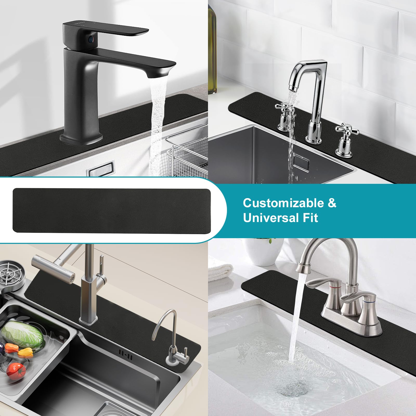 EazziSwitch faucet mat cross-section shows absorbent sponge layer for quick water pickup.
