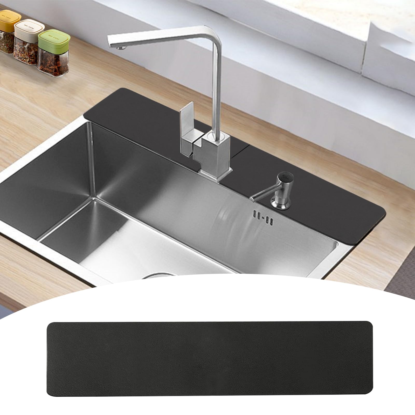 EazziSwitch faucet mat demonstrates cut-to-fit design for precise openings and splash protection.