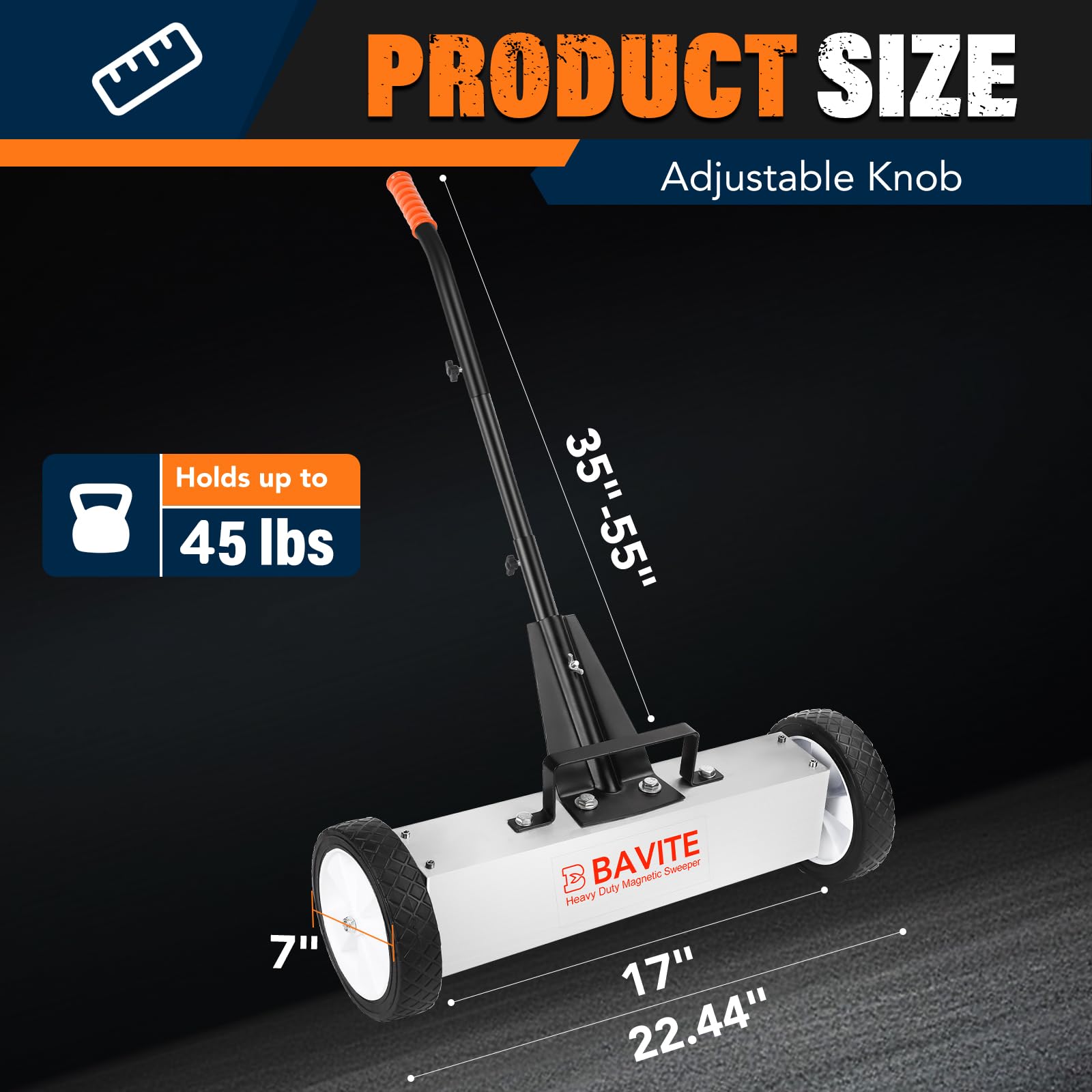 E BAVITE nail magnet sweeper adjustable-handle extended to comfortable height.