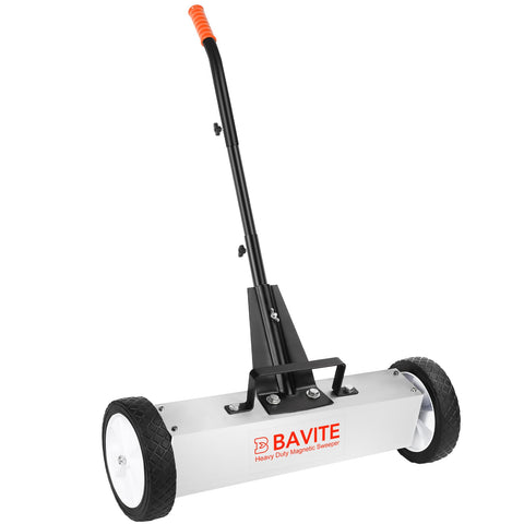 E BAVITE nail magnet sweeper demonstrates 45lbs capacity for efficient debris pickup.