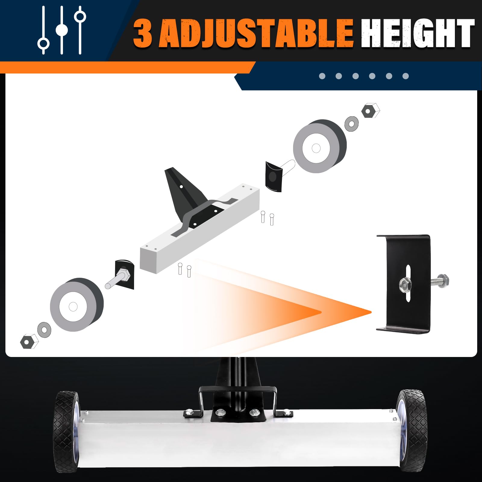 E BAVITE nail magnet sweeper telescopic-handle adjusts from 35 to 55 inches.