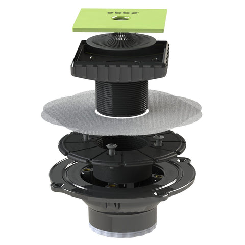 Ebbe E4024 PVC three-piece drain assembly in black, designed for reliable shower drainage.