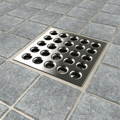Close-up of Ebbe E4404 brushed nickel finish on square grate