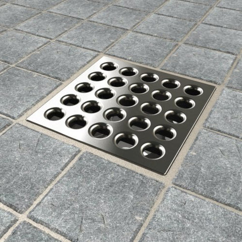 Close-up of Ebbe E4404 brushed nickel finish on square grate
