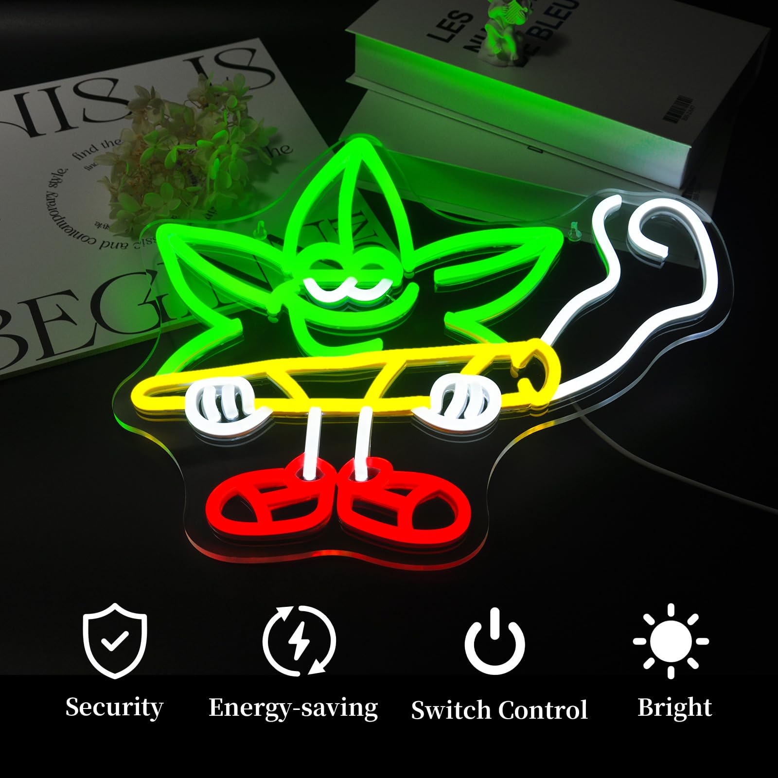 Ebdobgbs Leaf Neon Sign acrylic backplane for safe display.