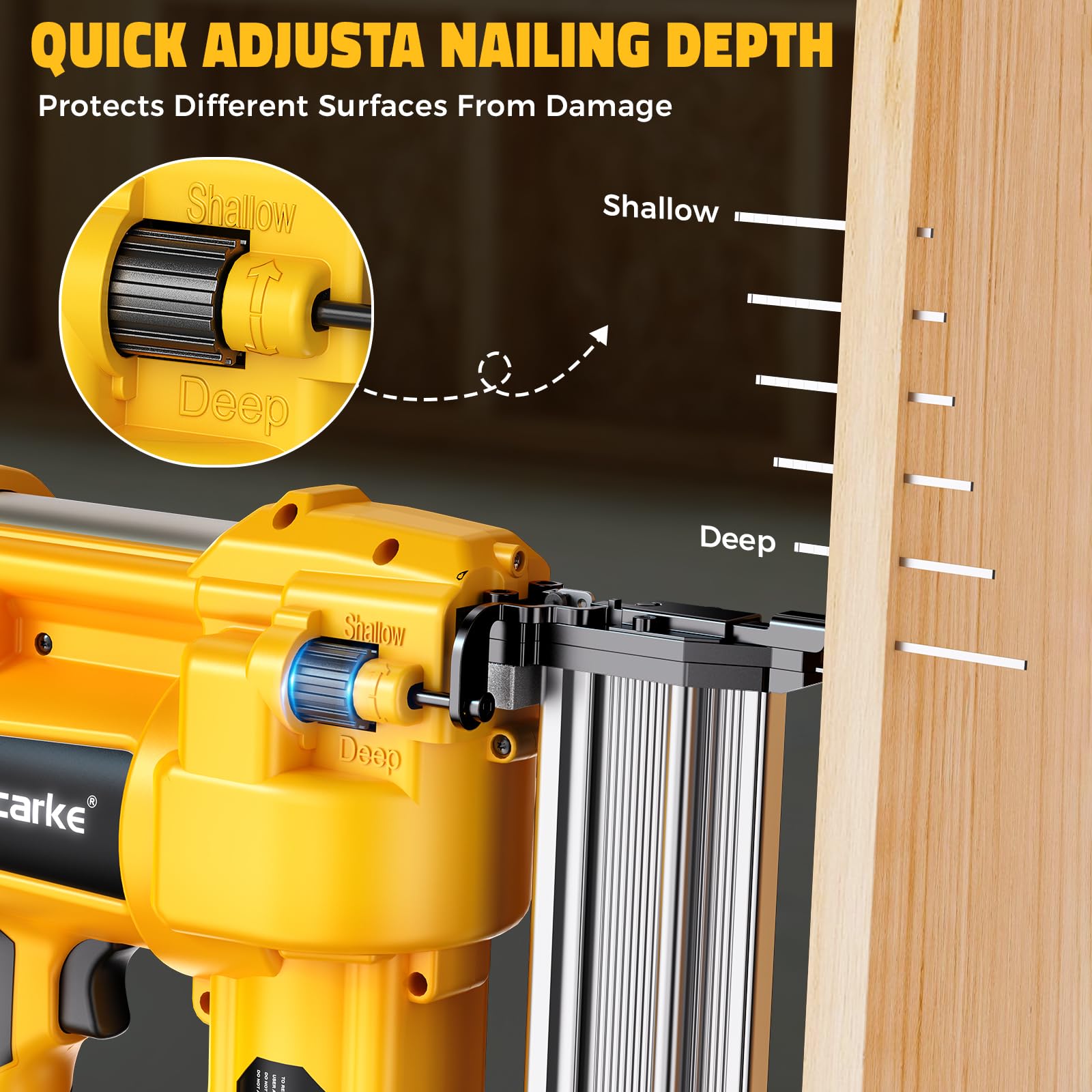 Ecarke 100-nail magazine keeps you working longer between reloads.