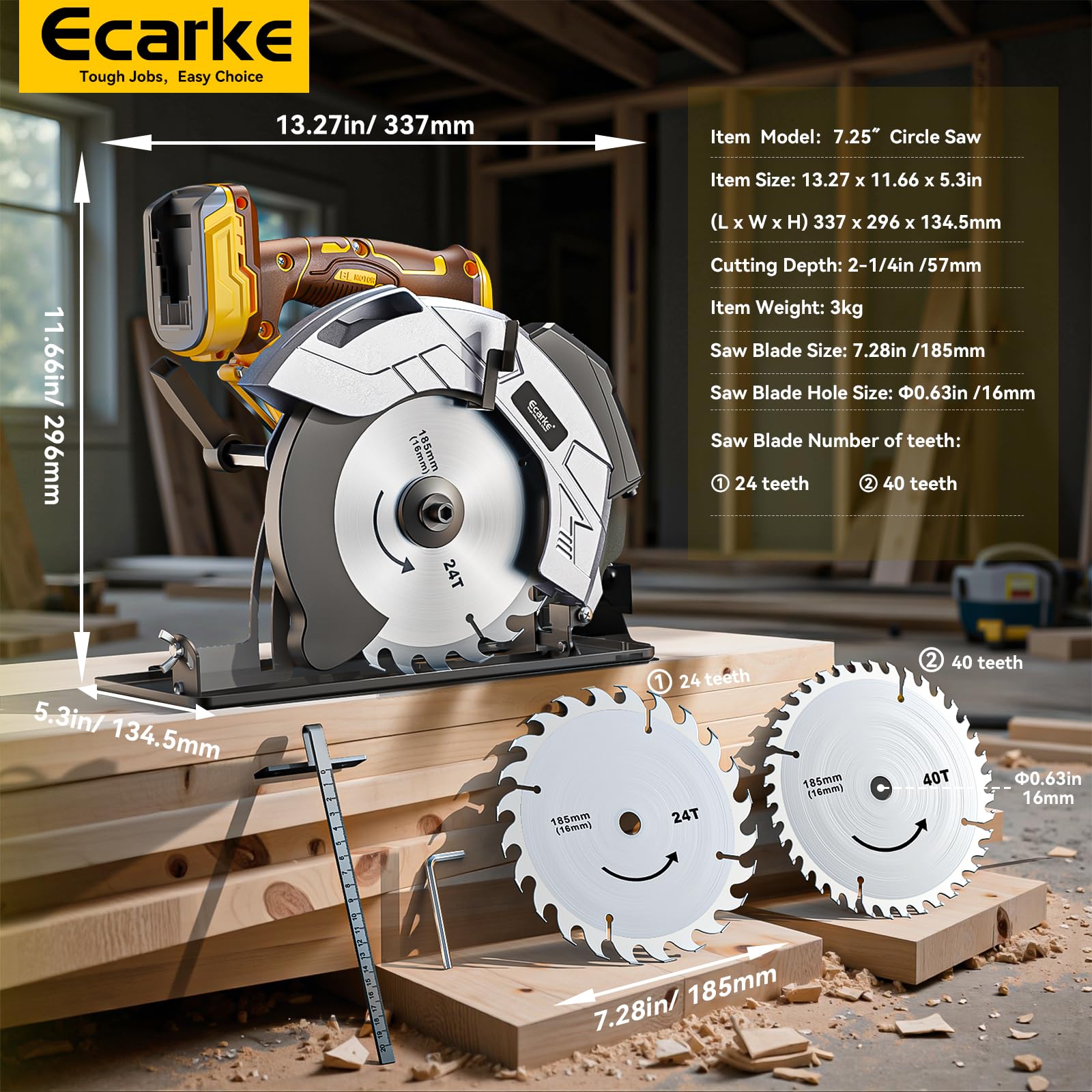 Ecarke 16 mm arbor accepts standard U.S. blades for versatile upgrades.