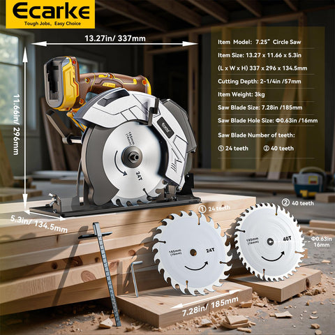 Ecarke 16 mm arbor accepts standard U.S. blades for versatile upgrades.