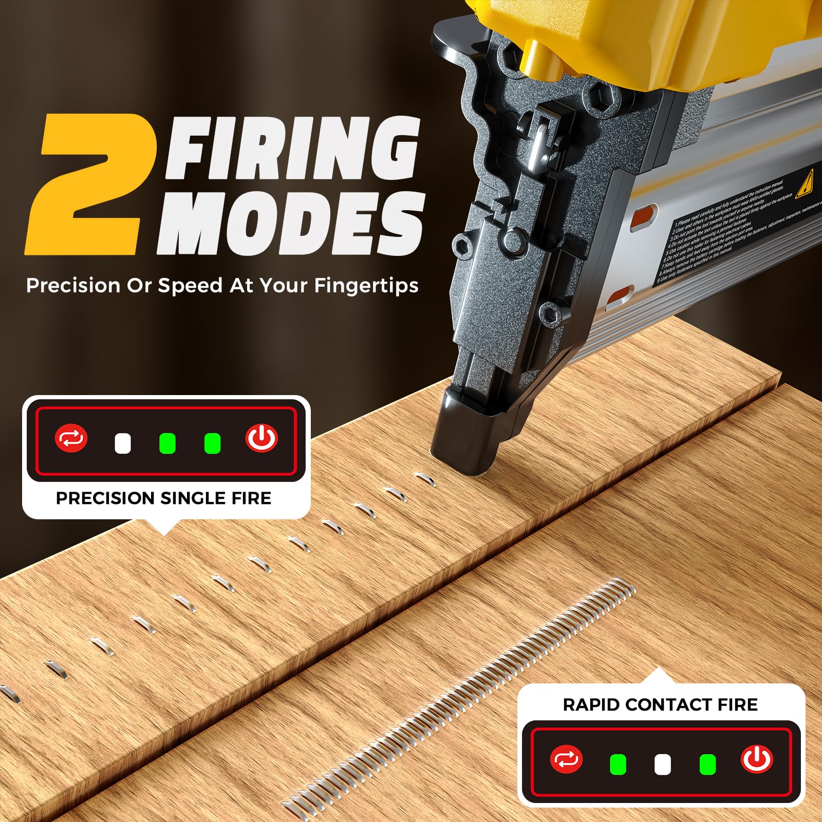 Ecarke 18GA nails and staples handle 3/4 to 2 inches sizes for trim and light framing.