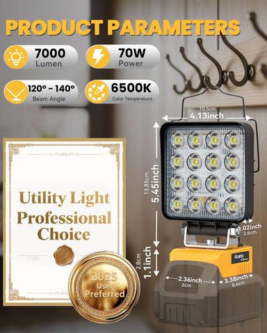 Ecarke DeWALT 20V light head tilted at 140 degrees for versatile tasks