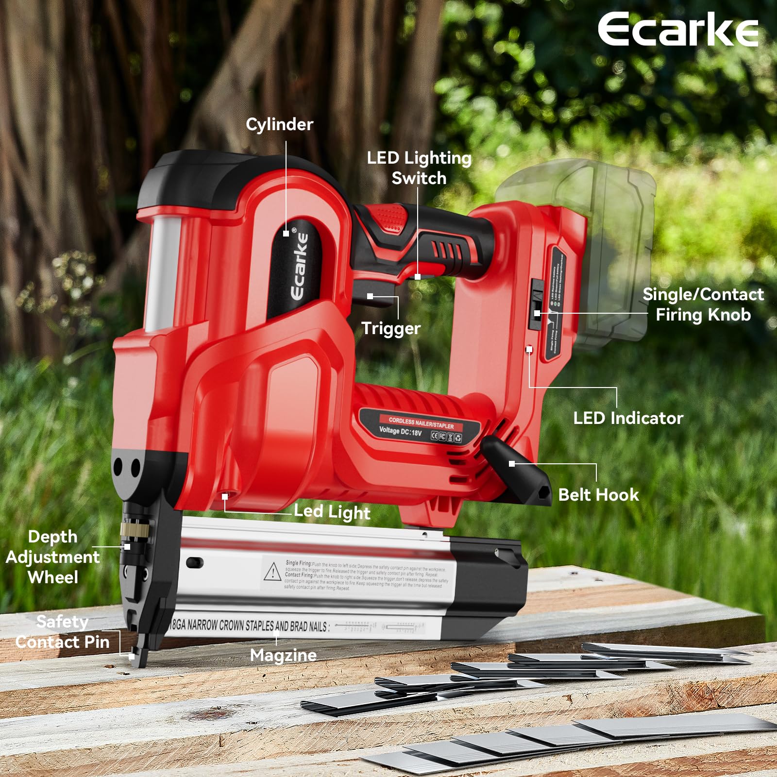 Ecarke 2in-1 brad nailer and stapler for versatile fastening tasks.