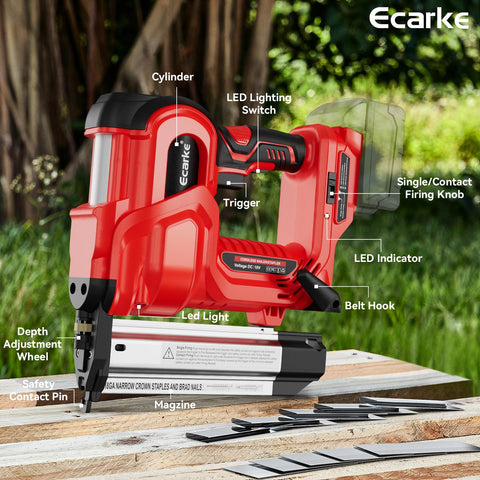 Ecarke 2in-1 brad nailer and stapler for versatile fastening tasks.