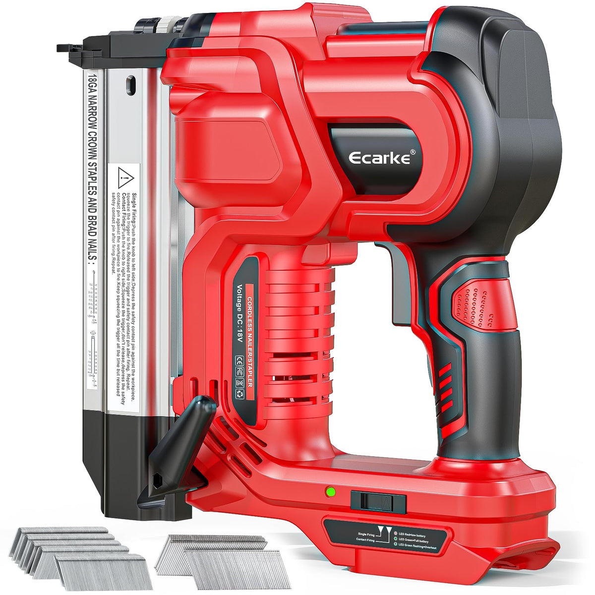 Ecarke 2in electric nail gun angled for precise trim work during DIY projects.