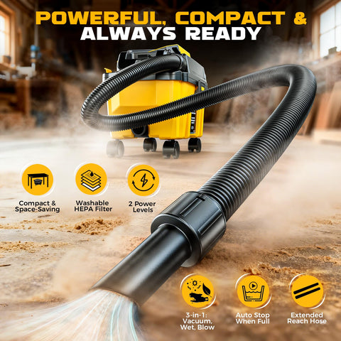 Ecarke 3-in-1 vacuum demonstrating dry, wet and blower modes.