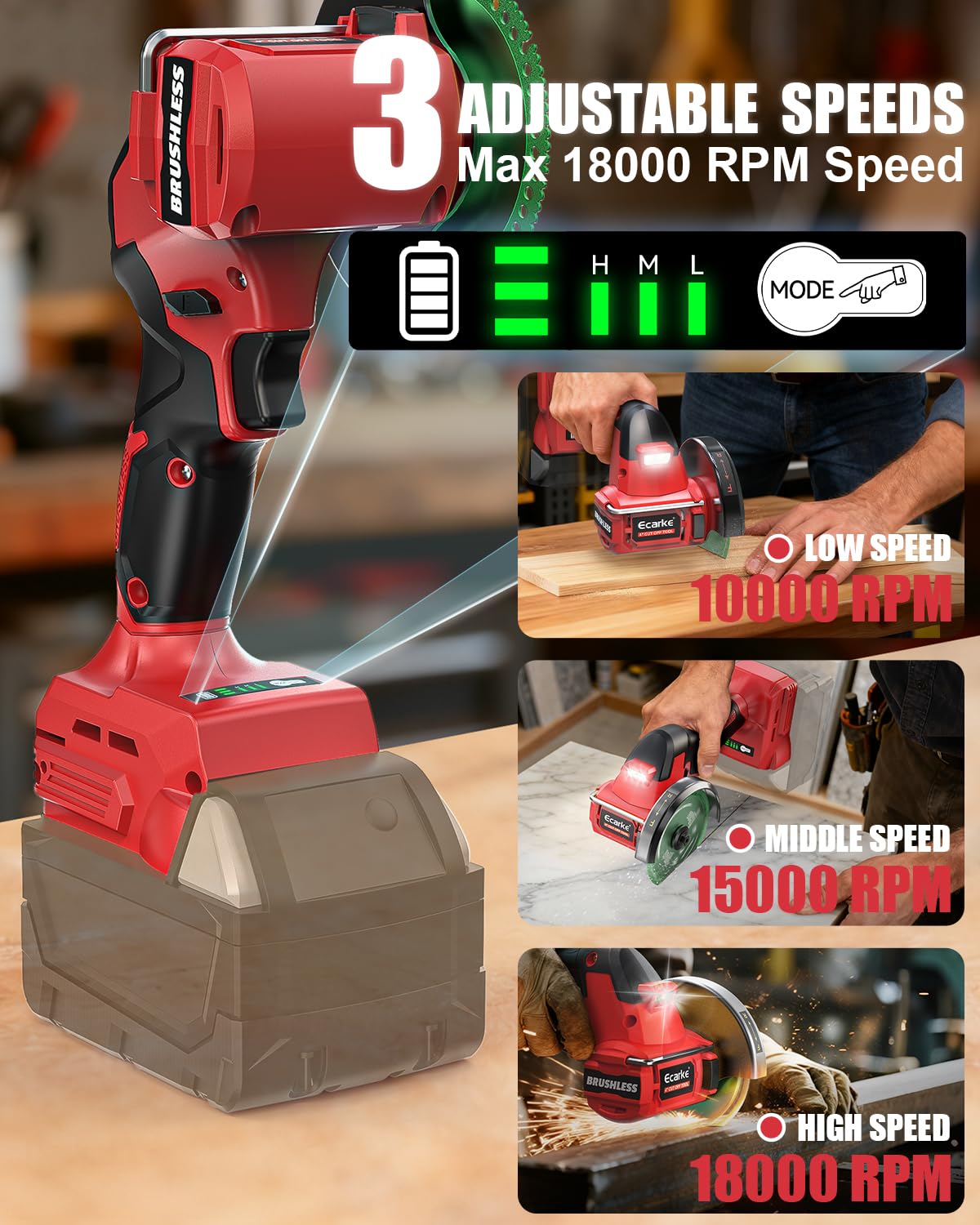 Ecarke brushless motor in a compact body for smooth, lasting performance.