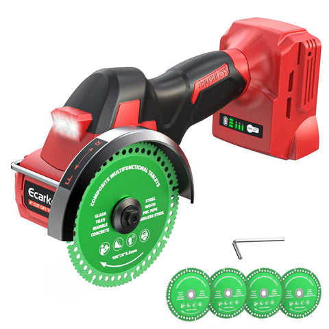 Ecarke cordless cut-off tool showing Milwaukee 18V compatibility for cordless flexibility.