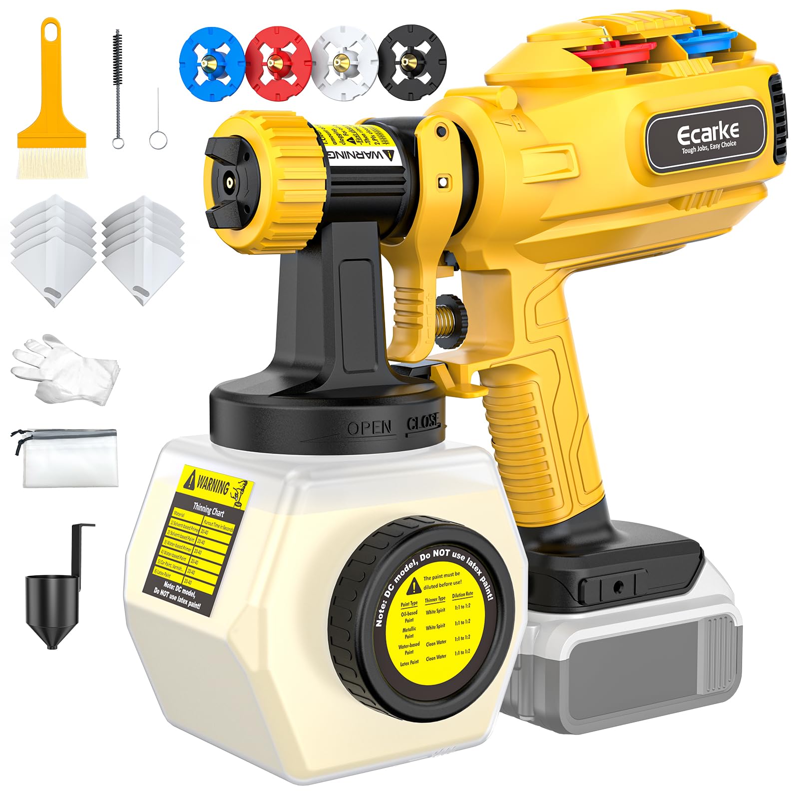 Ecarke cordless paint sprayer with side-fill for mess-free refills.