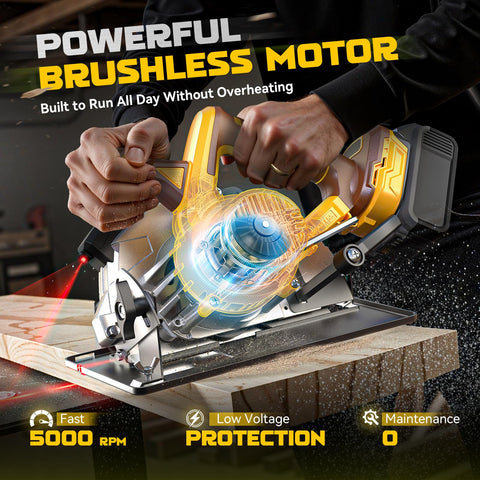 Ecarke saw with laser guide for precise straight cuts on trim and framing.