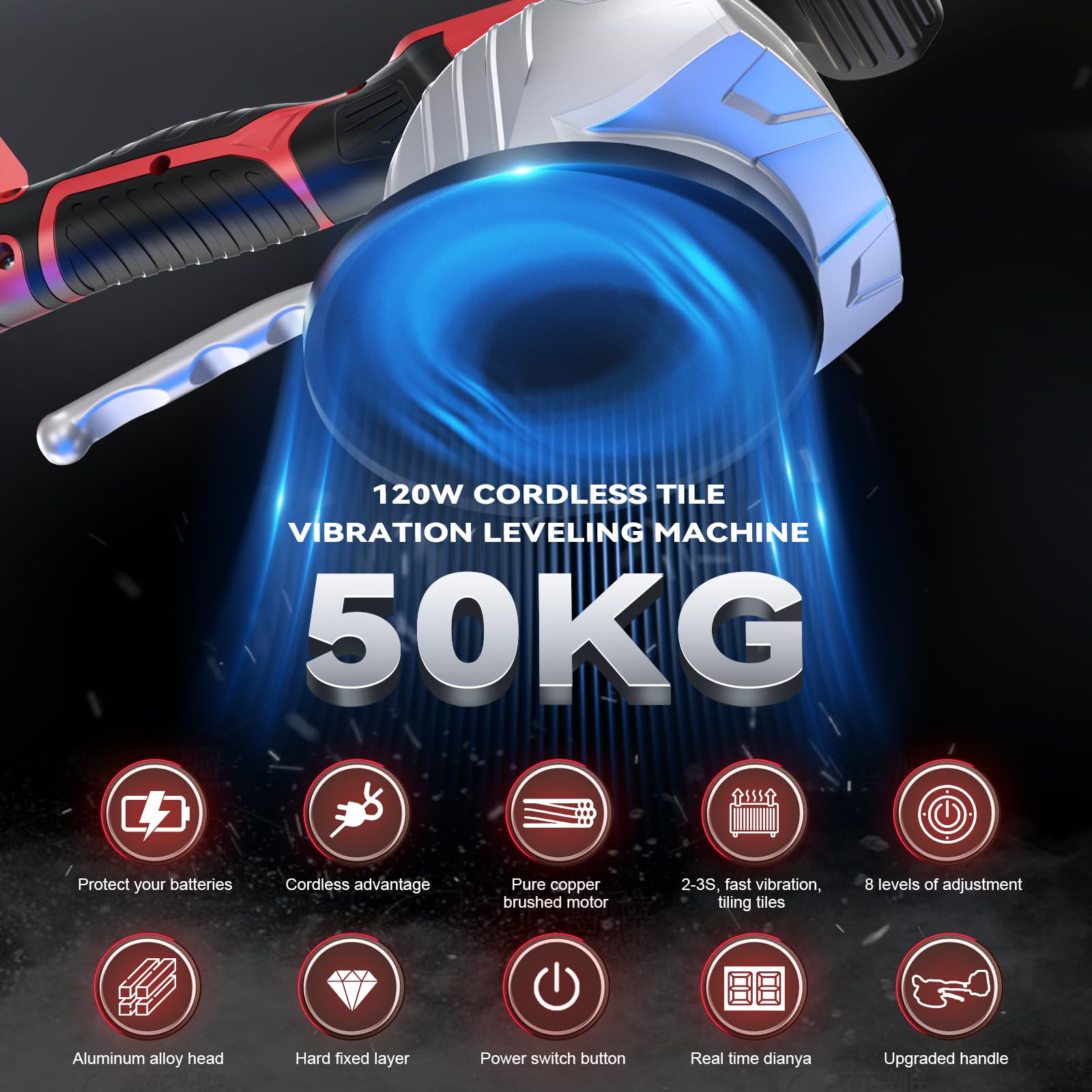 Ecarke cordless tile vibration leveling machine eight-speed settings enable customizing tile work.
