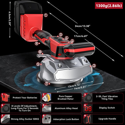 Ecarke cordless tile vibration leveling machine digital display shows adjustable speed.