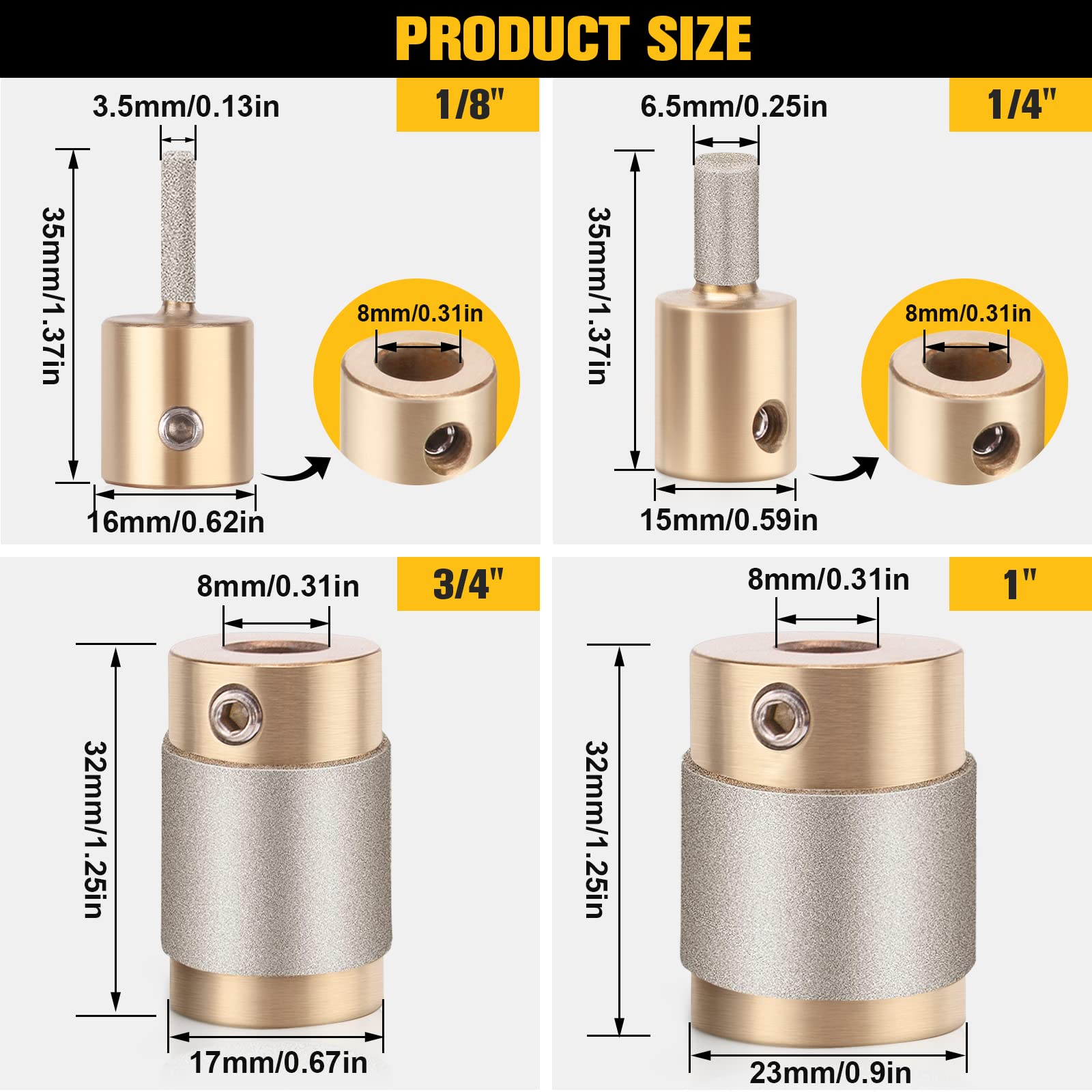 Ecarke diamond grinder bit head 3/4-inch for smooth edge grinding on stained glass