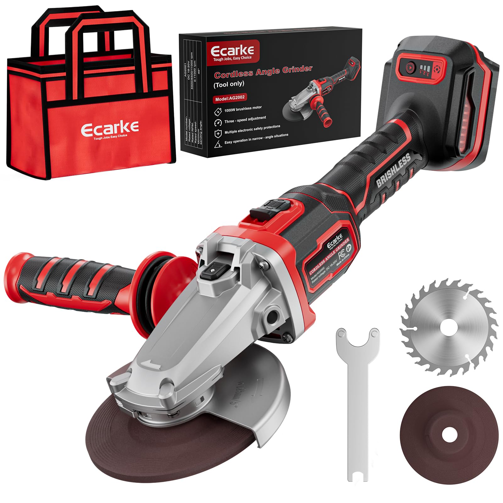 Ecarke flathead braking grinder with Milwaukee 18V battery enabling shared tool power