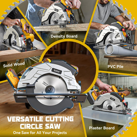 Ecarke included 24T and 40T blades ready for wood and plastic cutting.