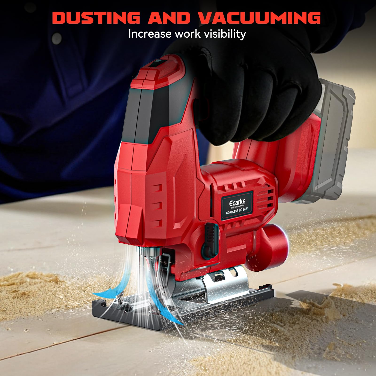 Ecarke jig saw soft-start and overload protection enhances safe operation.