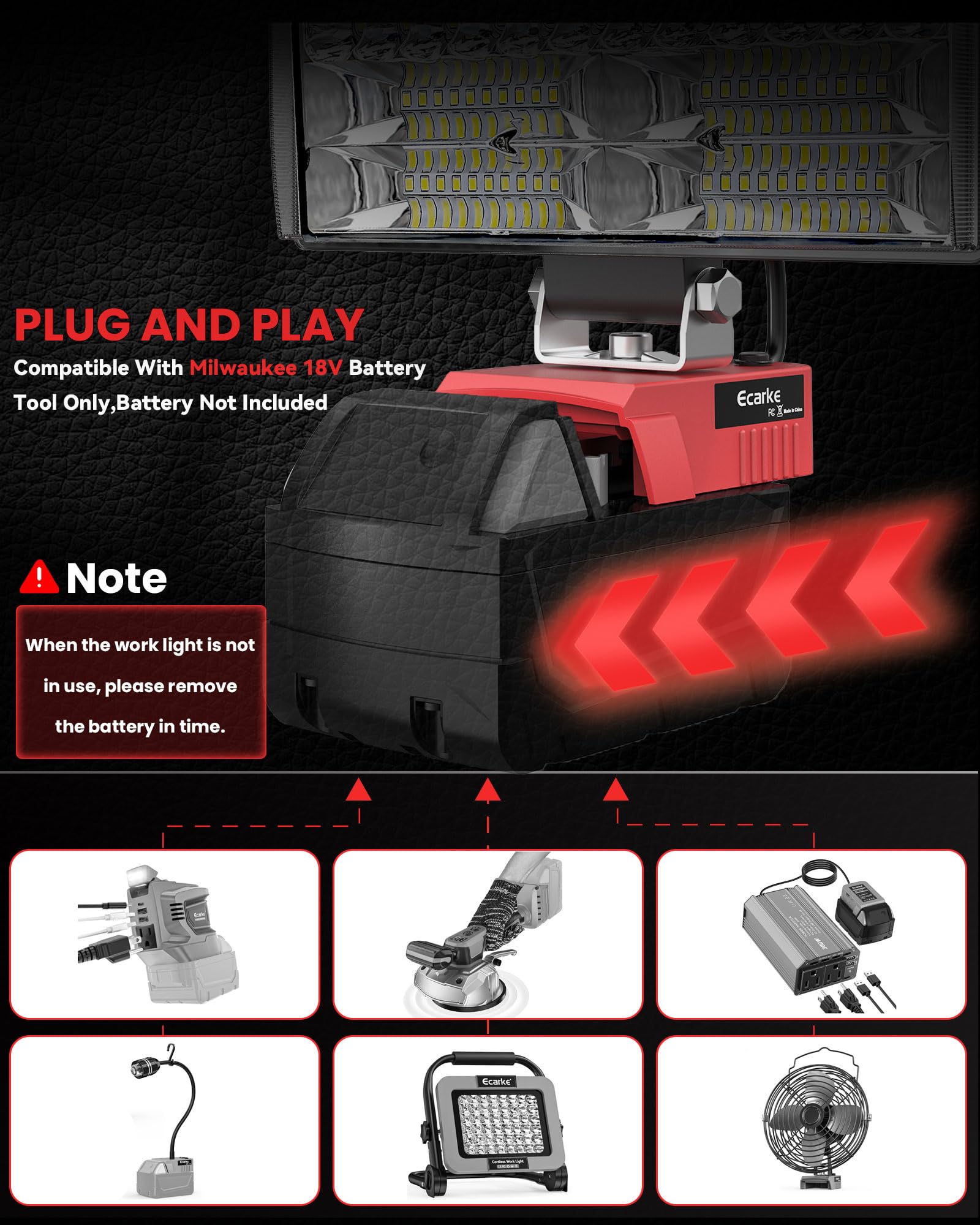 Ecarke LED work light ships without Milwaukee batteries