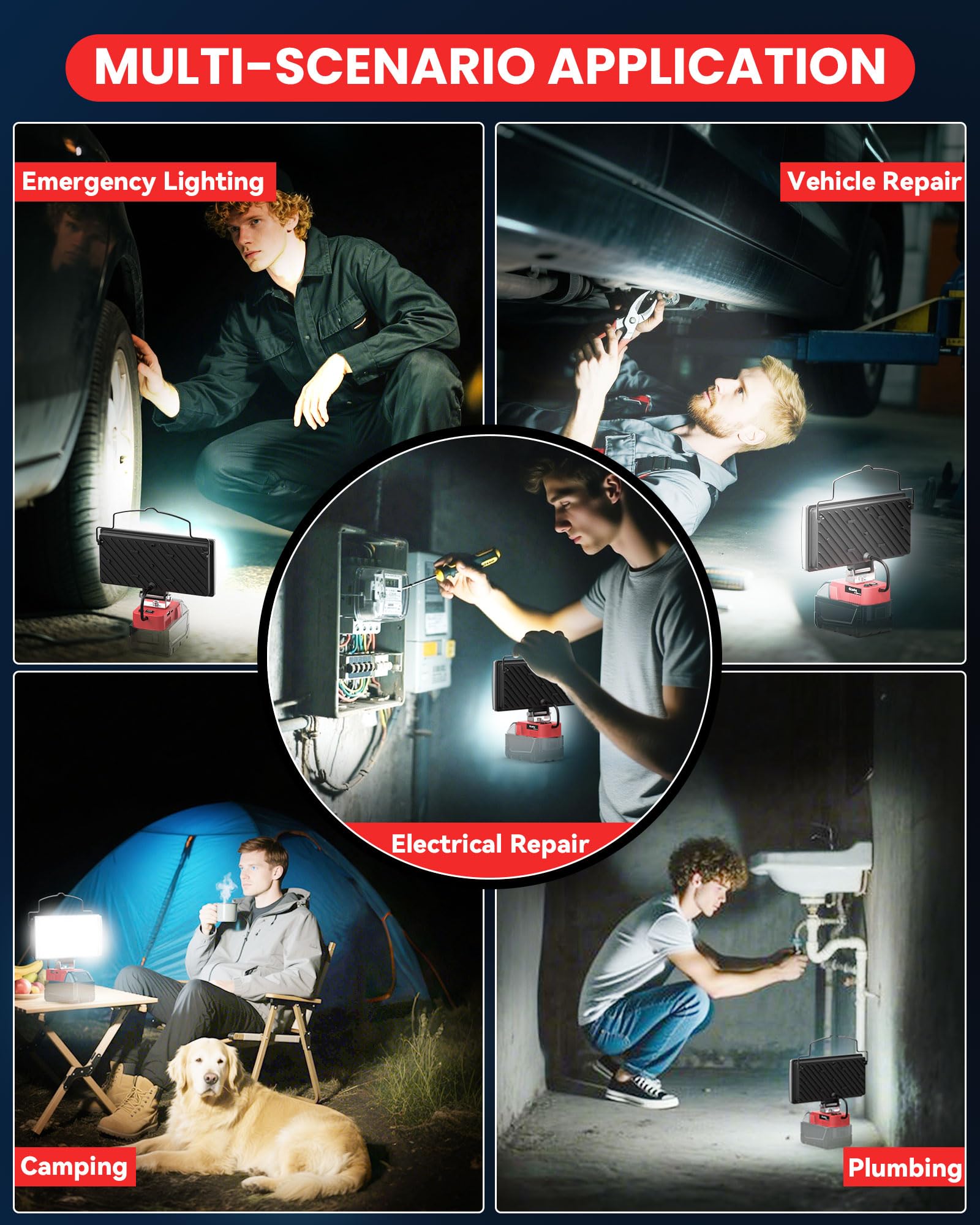 Ecarke work light with USB-C port for charging devices on site