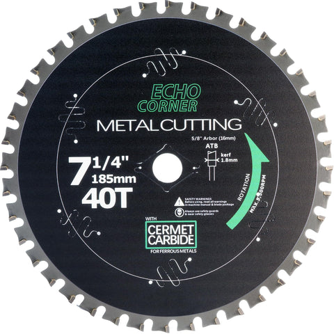 Echo Corner 7-1/4-inch metal-cutting blade with cermet carbide for tough ferrous metals.