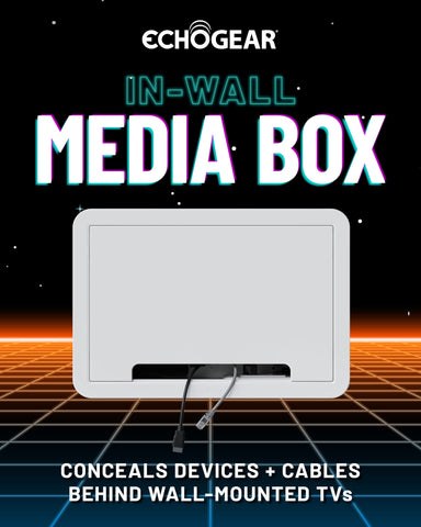 ECHOGEAR 9in wall TV box side view showing slim profile and hidden cables