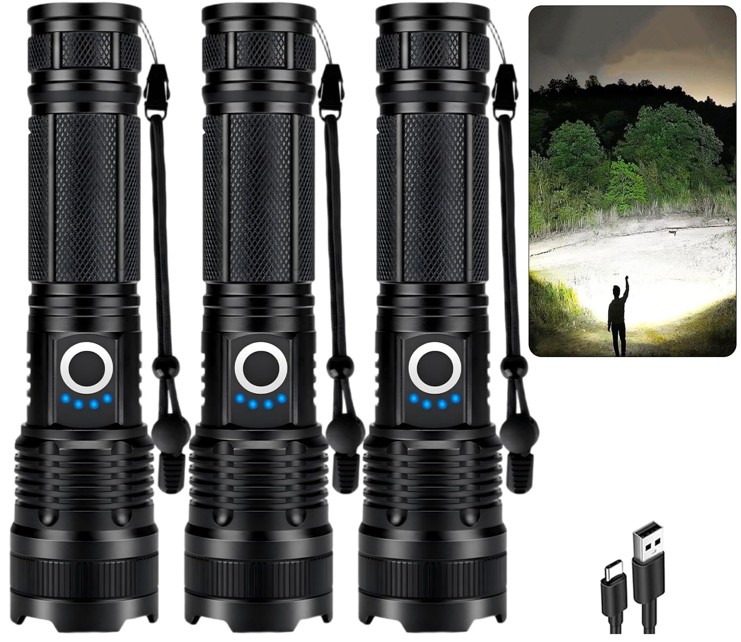 ECLINCO 3-pack flashlight with high-lumens for lighting large outdoor areas.