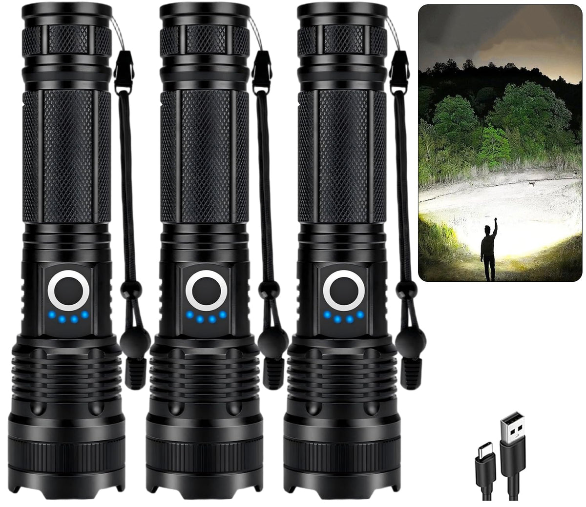 ECLINCO 3-pack flashlight with high-lumens for lighting large outdoor areas.