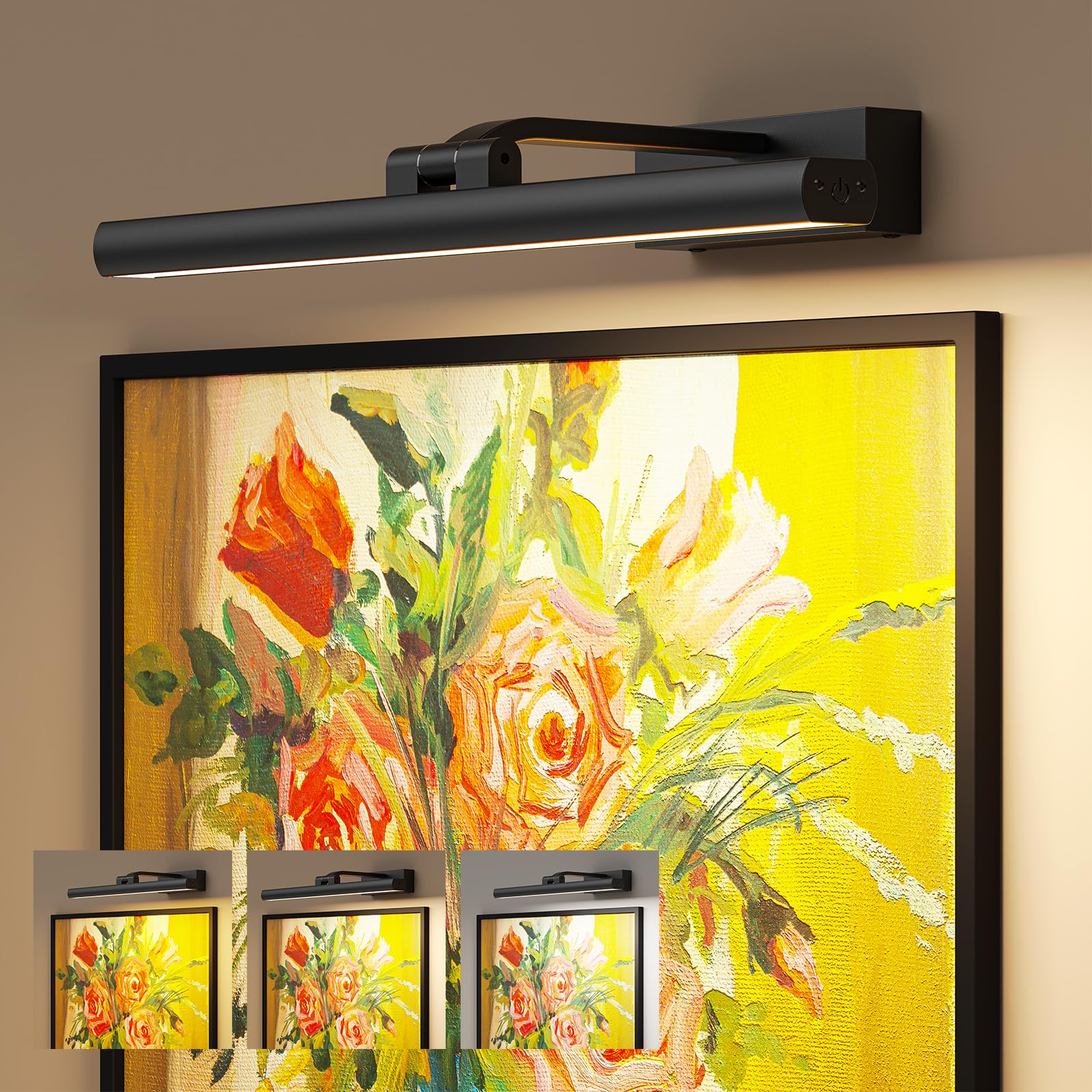 Eclipterra 16in wireless picture light front view with even, glare-free artwork illumination