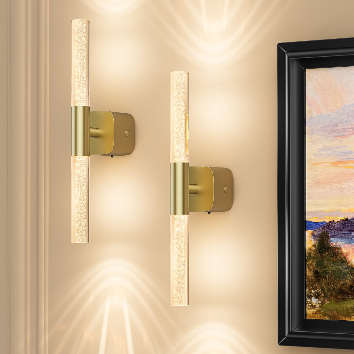 Eclipterra battery wall sconce with crystal frame adds elegant glow to bedroom