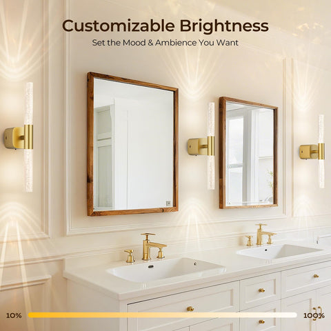 Eclipterra brushed gold finish sconce highlighting luxury living room decor