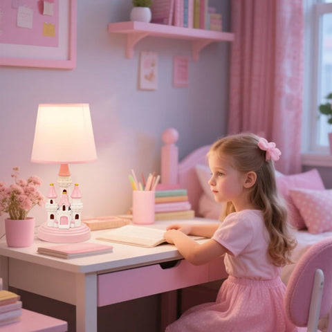 Ecliptix Bedside Lamp featuring princess-tower visuals for a comforting night glow.