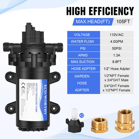 ECO-WORTHY 33-Series pump front view showing compact 50 PSI performance.