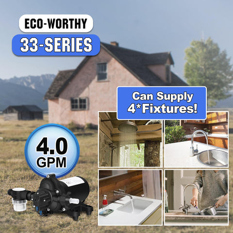 ECO-WORTHY 33-Series pump during irrigation demonstrates continuous operation.