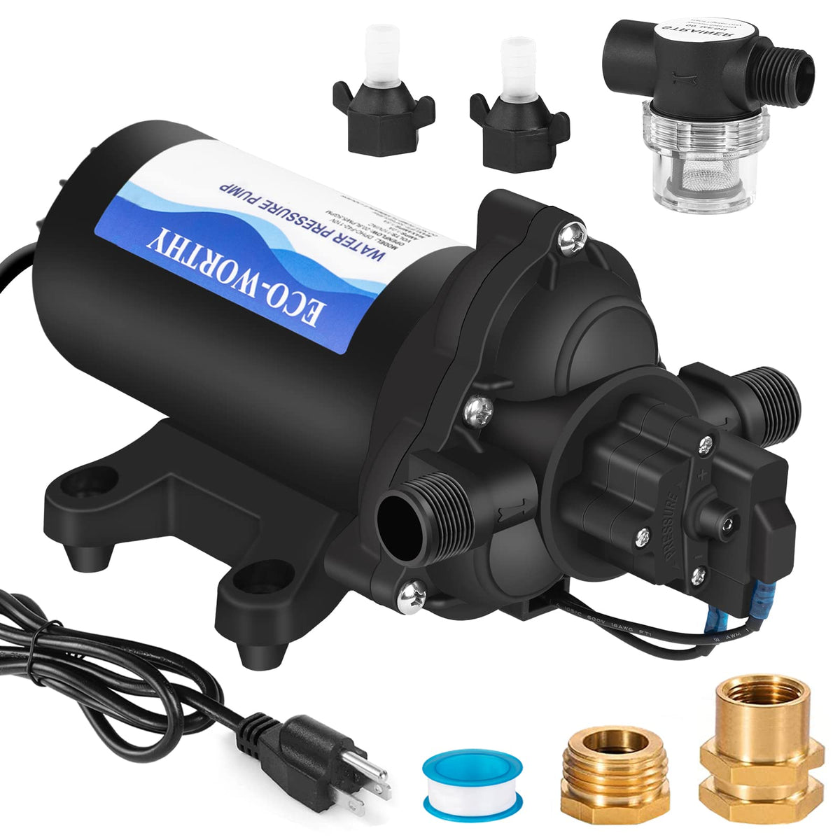 ECO-WORTHY 33-Series pump side view for reliable water pressure on the go.