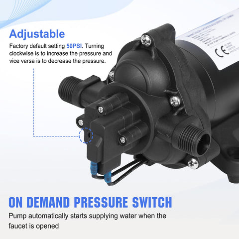 ECO-WORTHY 33-Series pump top panel highlights smart pressure switch.