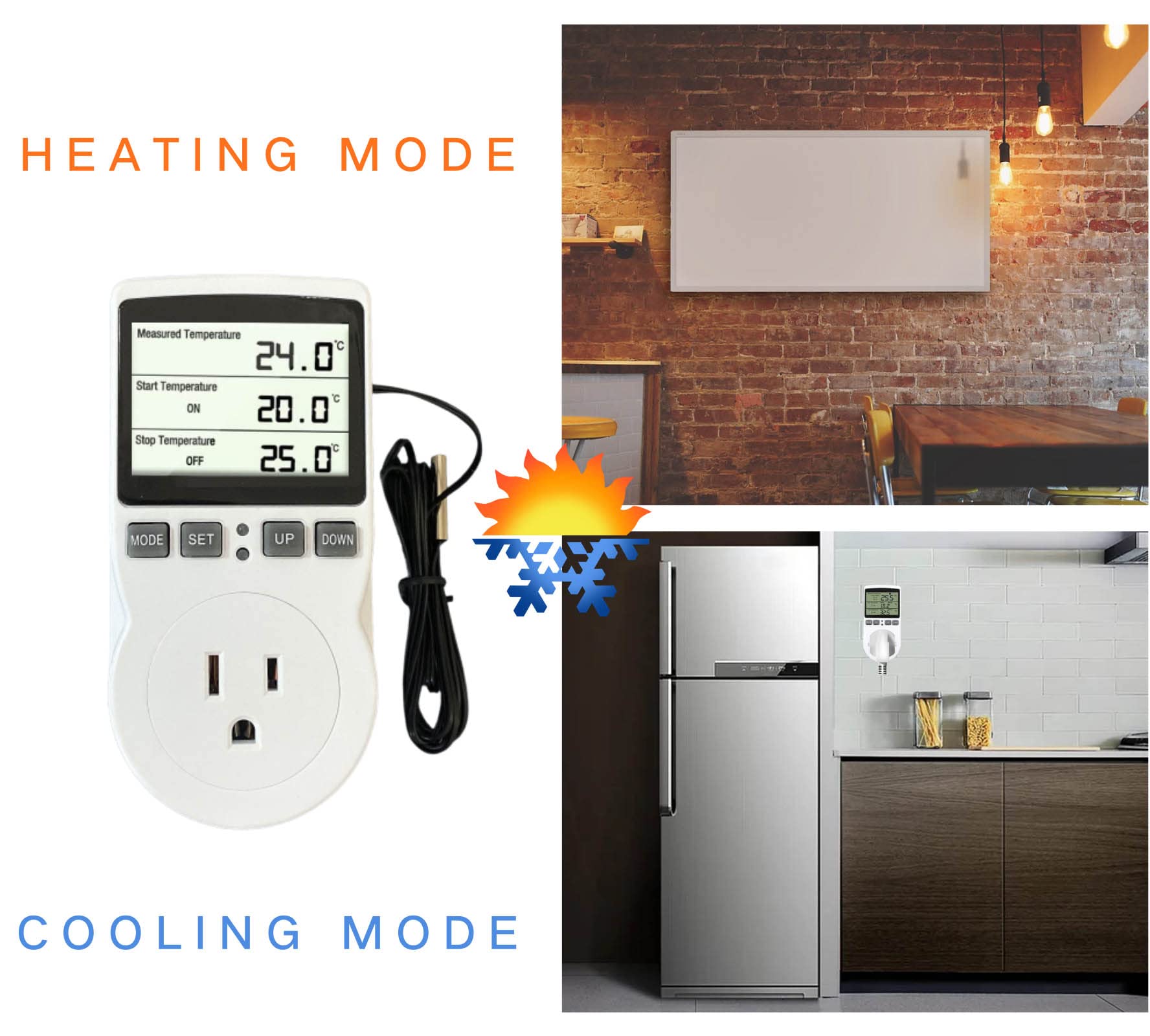 Ecoartheating thermostat display with large LCD for easy setup.
