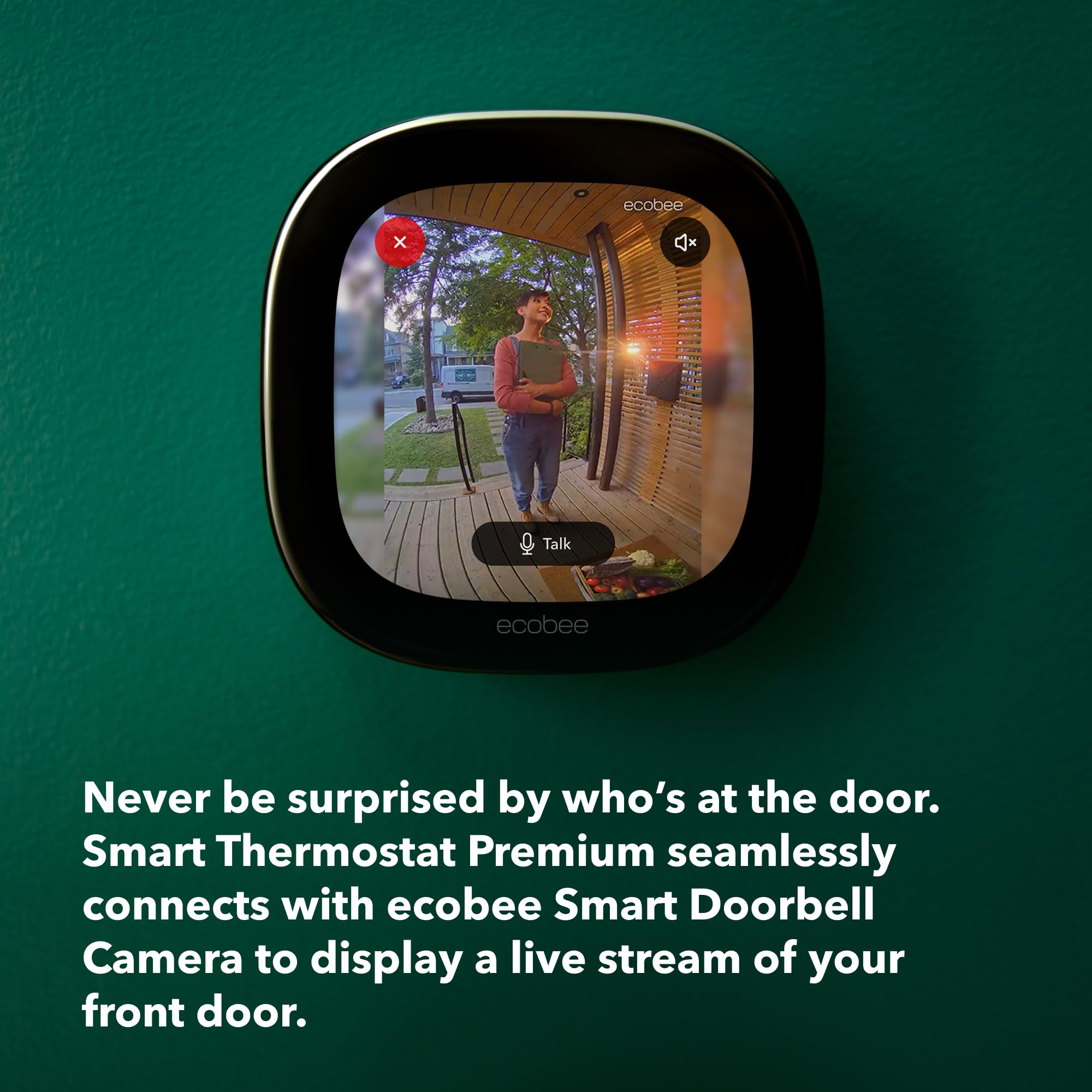 ecobee Smart Doorbell Live View streams your door with two-way talk.