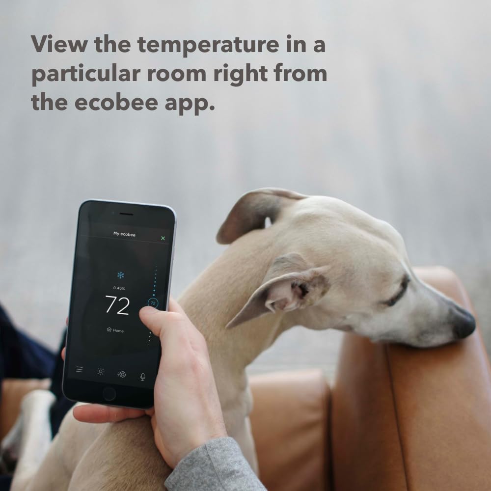 ecobee Smart Sensor mounted on wall communicates with thermostat through walls.