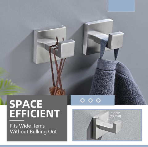 ECOClasp bathroom-storage-organization helps keep towels, robes, and keys neatly arranged.