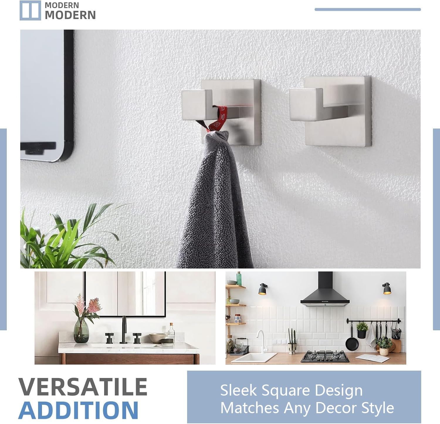 ECOClasp modern-minimalist-design complements contemporary bathrooms with sleek hooks.