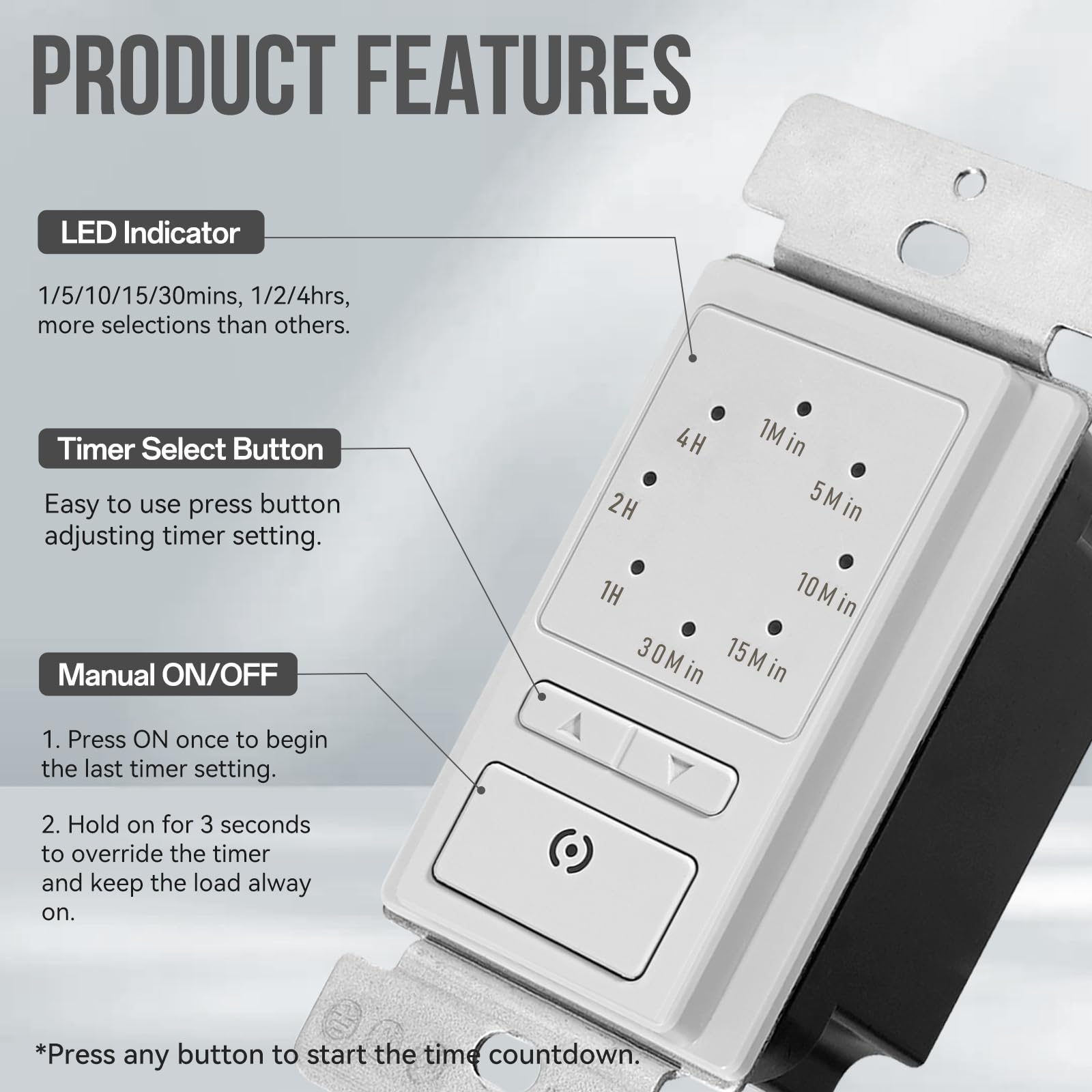 ECOELER countdown timer LED indicator glows for dark room visibility.