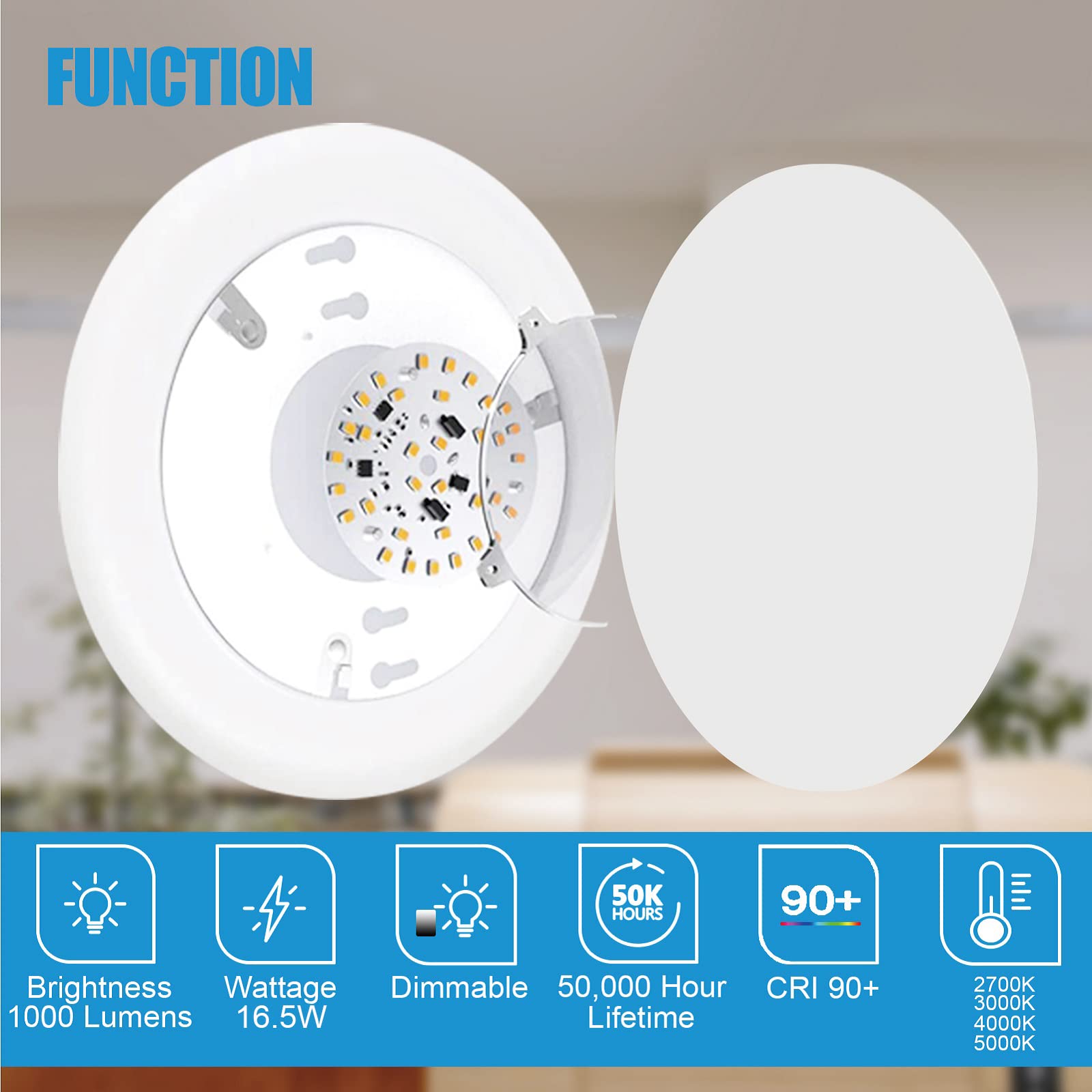 ECOELER LED disc light demonstrating wet-location capability in a bathroom